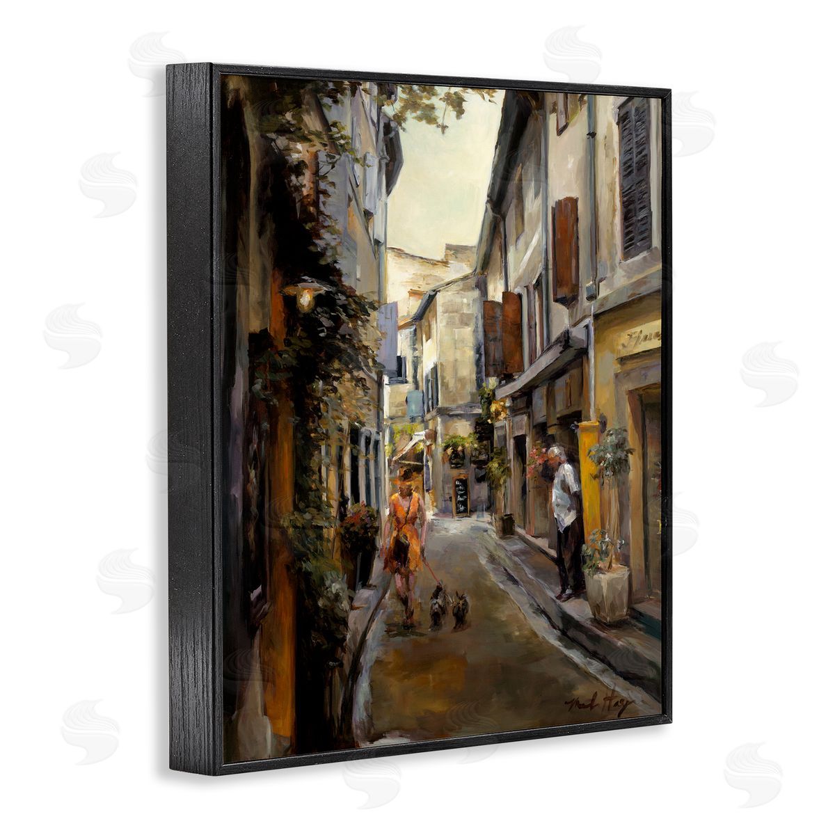 Marilyn Hageman European City Dog Walk Black Framed Giclee Wall Art Print