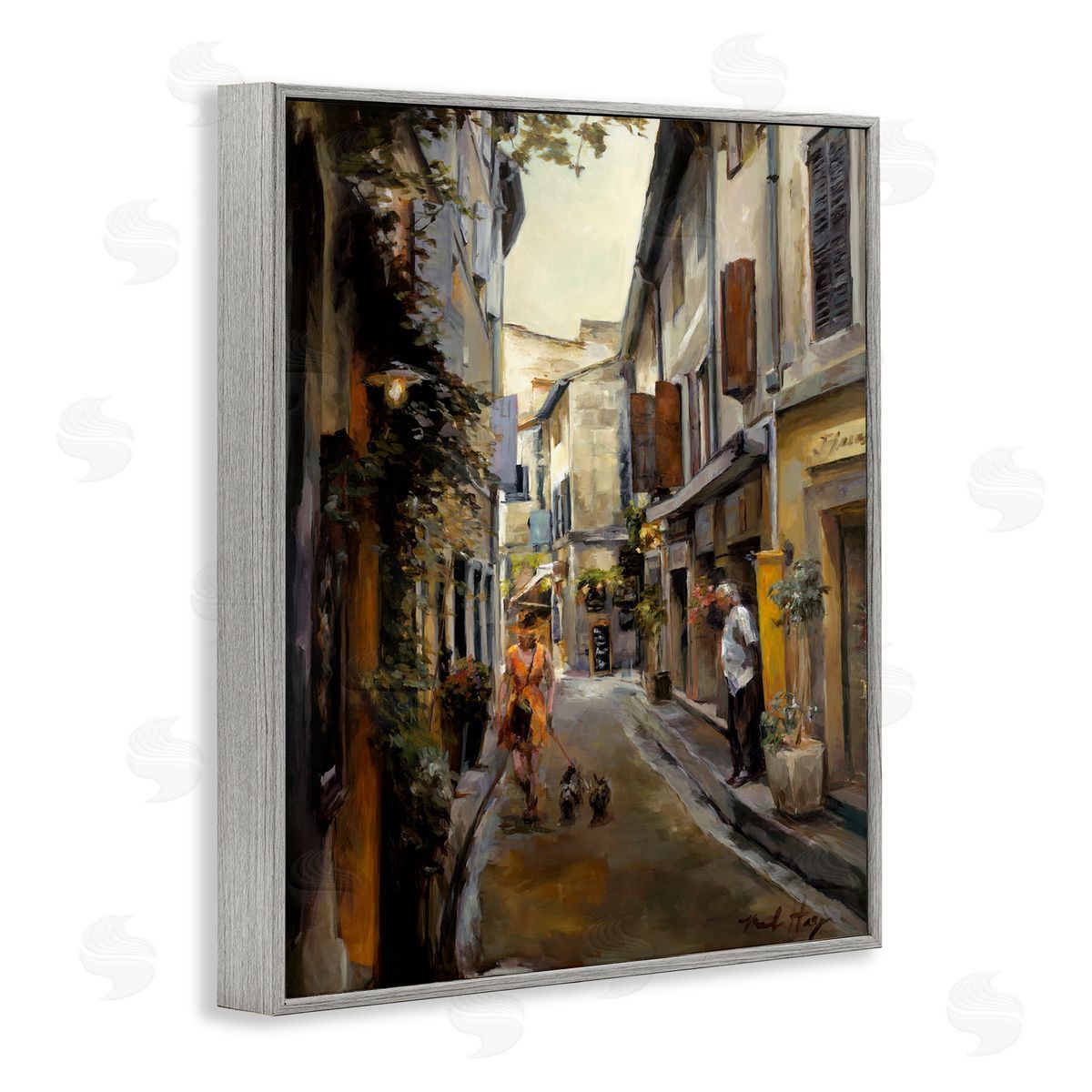 Marilyn Hageman European City Dog Walk Gray Framed Giclee Wall Art Print
