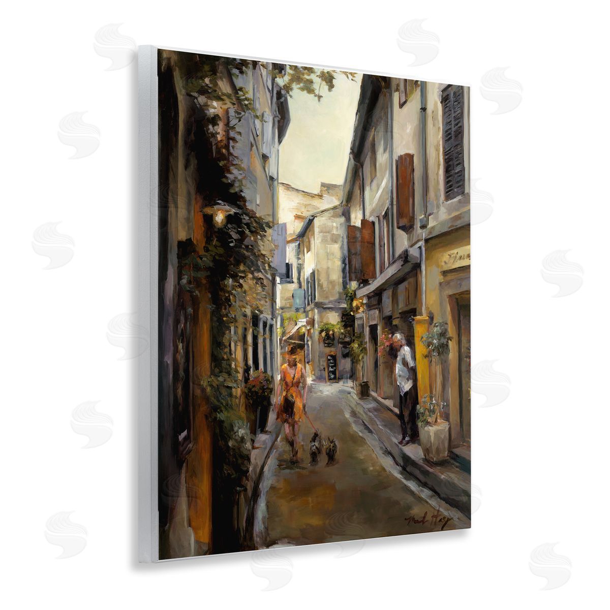 Marilyn Hageman European City Dog Walk Wooden Wall Plaque Art Print