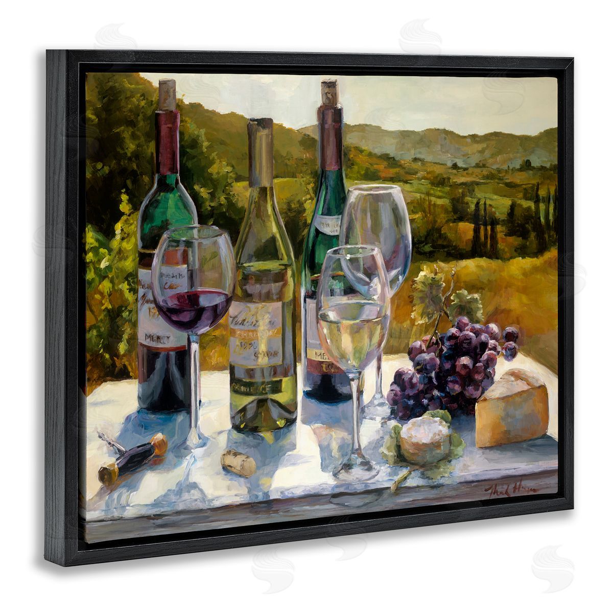 Marilyn Hageman Wine and Cheese Vineyard Black Floating Frame Canvas Wall Art Print