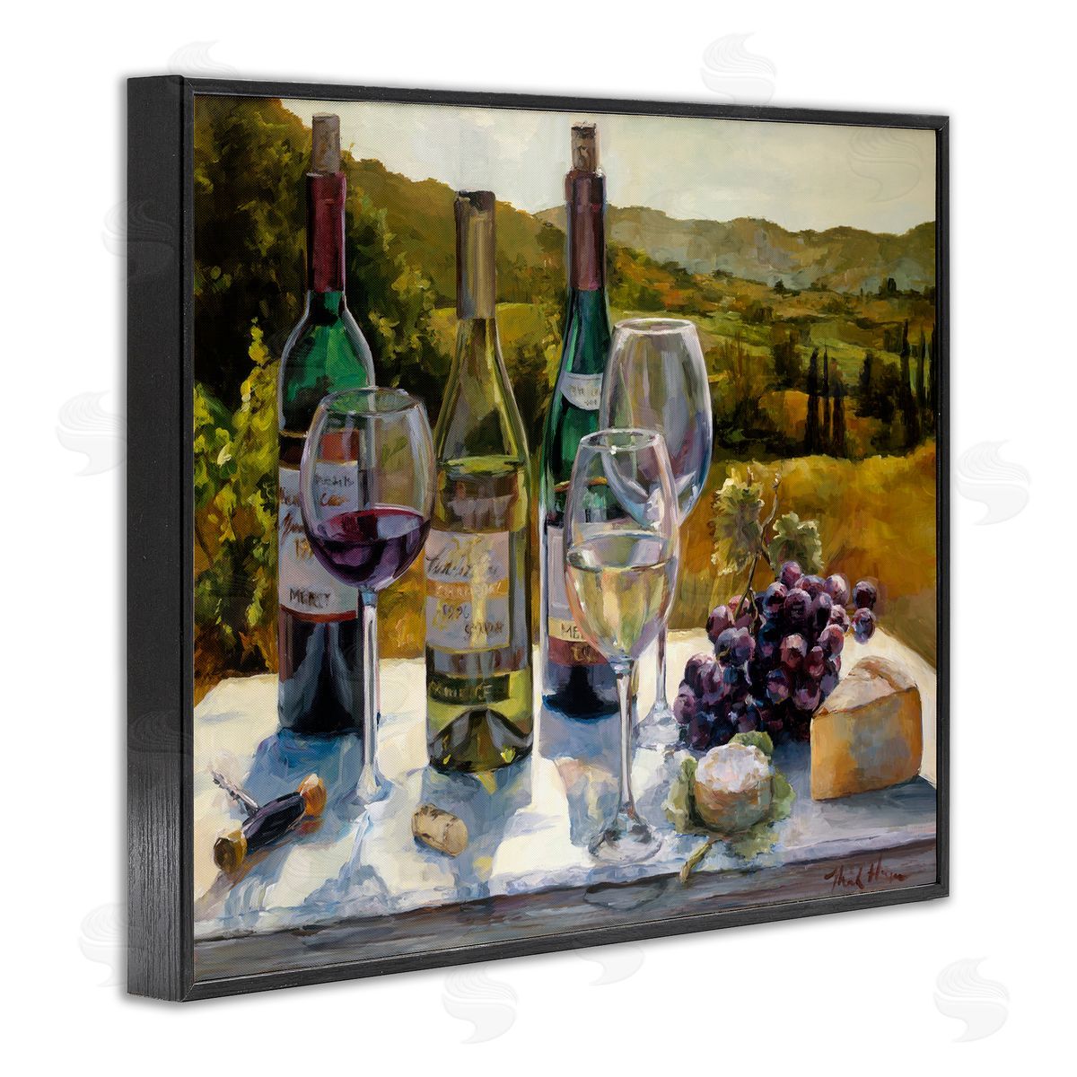 Marilyn Hageman Wine and Cheese Vineyard Black Framed Giclee Wall Art Print