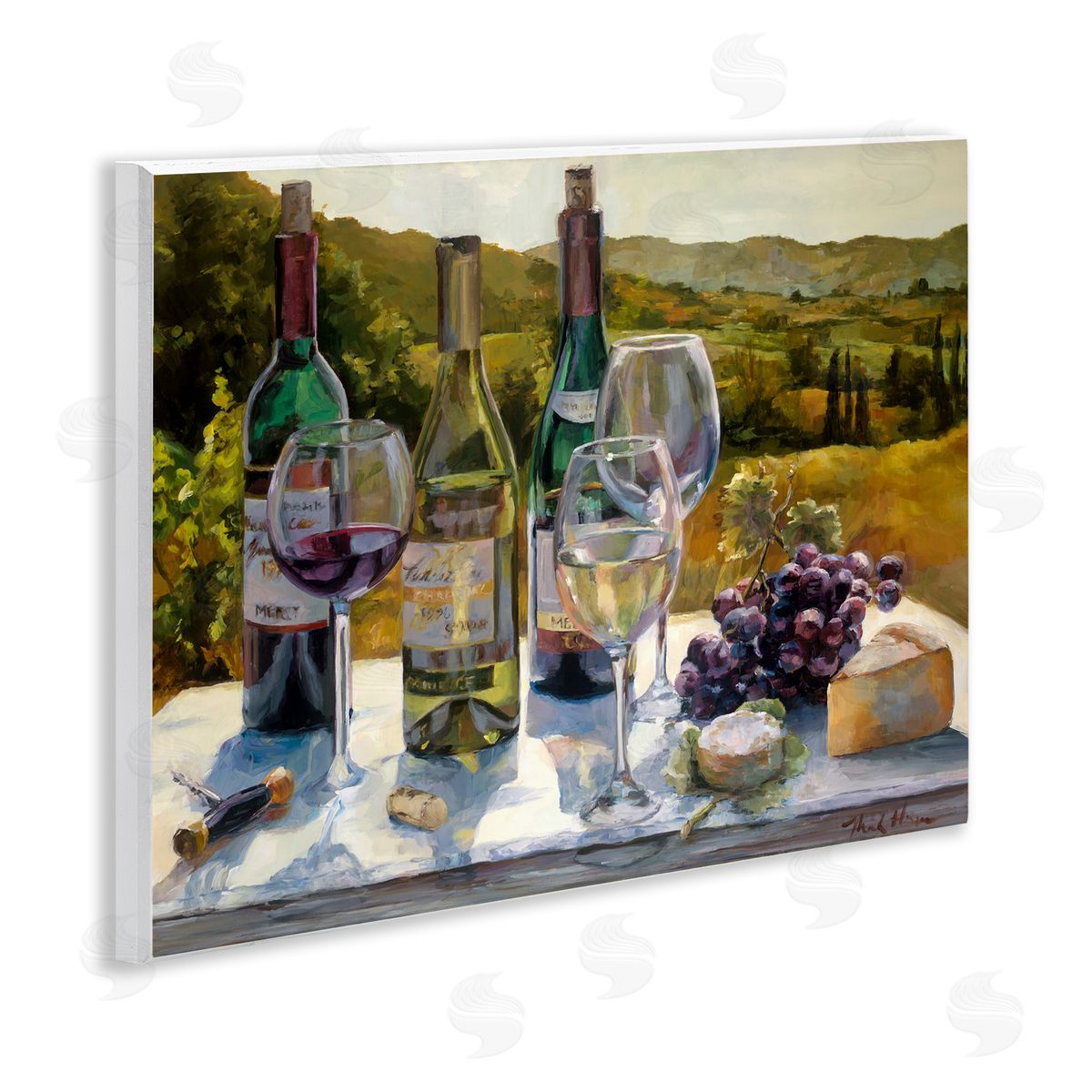Marilyn Hageman Wine and Cheese Vineyard Wooden Wall Plaque Art Print