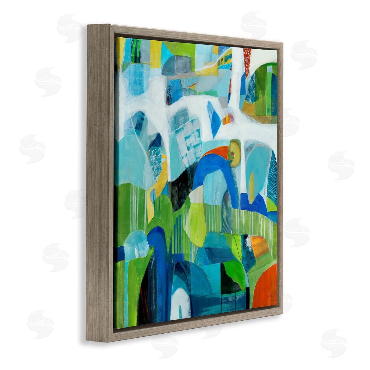 Jill Martin Restless Bright Shapes Brown Floating Frame Canvas Wall Art Print