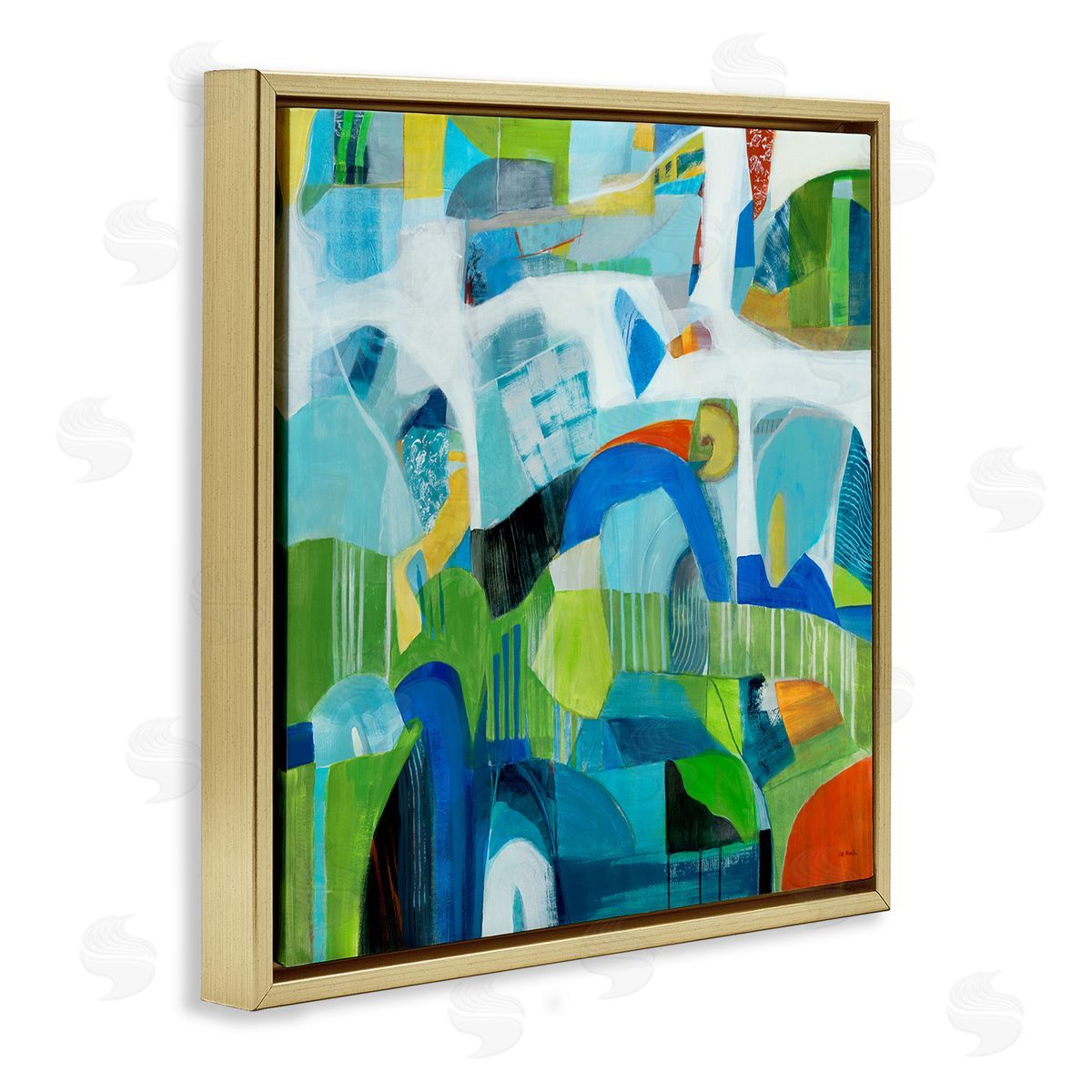 Jill Martin Restless Bright Shapes Gold Floating Frame Canvas Wall Art Print