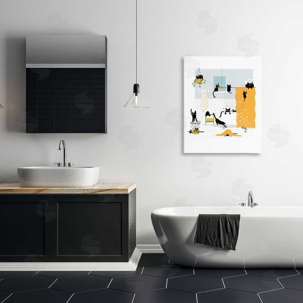 Leeza Hernandez Black Cats Bath Time Canvas Wall Art Print in Room