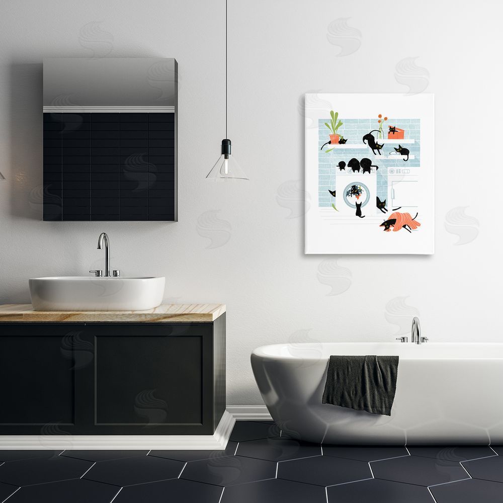 Leeza Hernandez Black Cats in Laundry Canvas Wall Art Print in Room