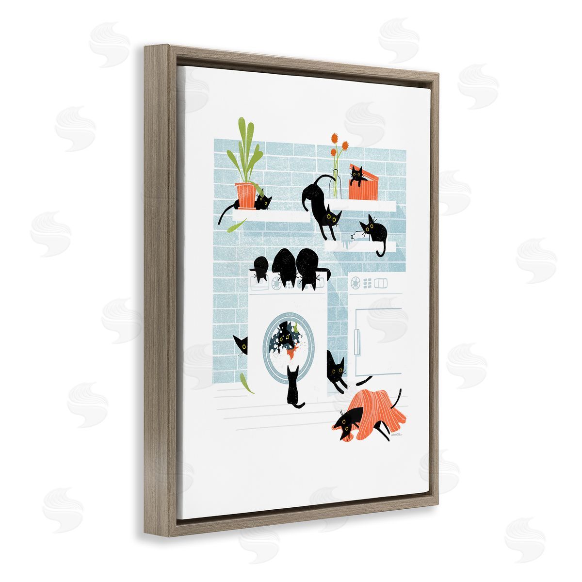 Leeza Hernandez Black Cats in Laundry Brown Floating Frame Canvas Wall Art Print