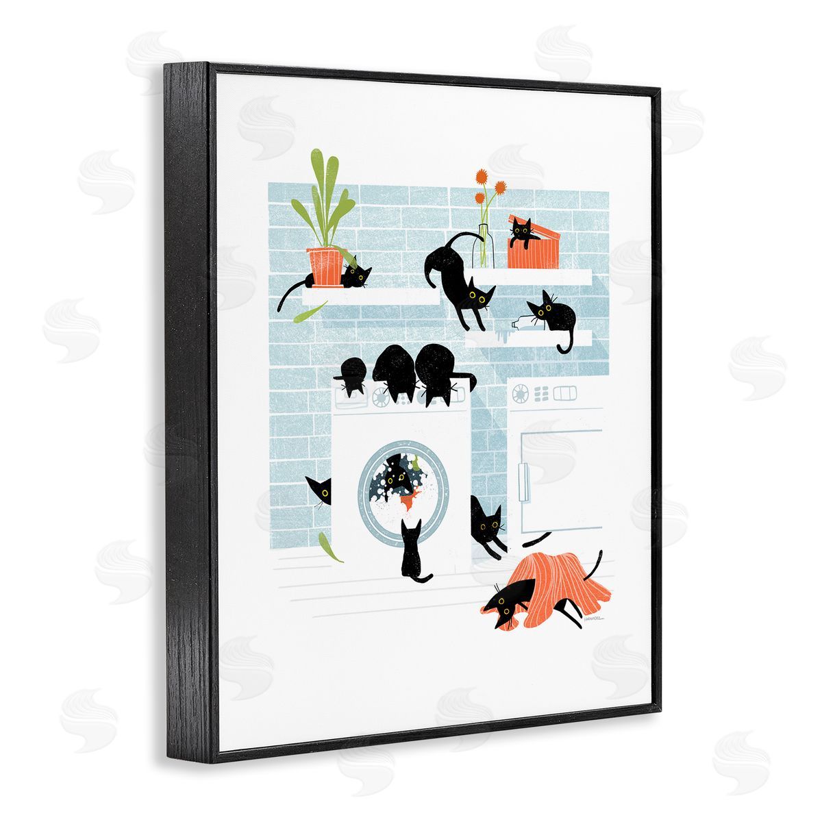 Leeza Hernandez Black Cats in Laundry Black Framed Giclee Wall Art Print