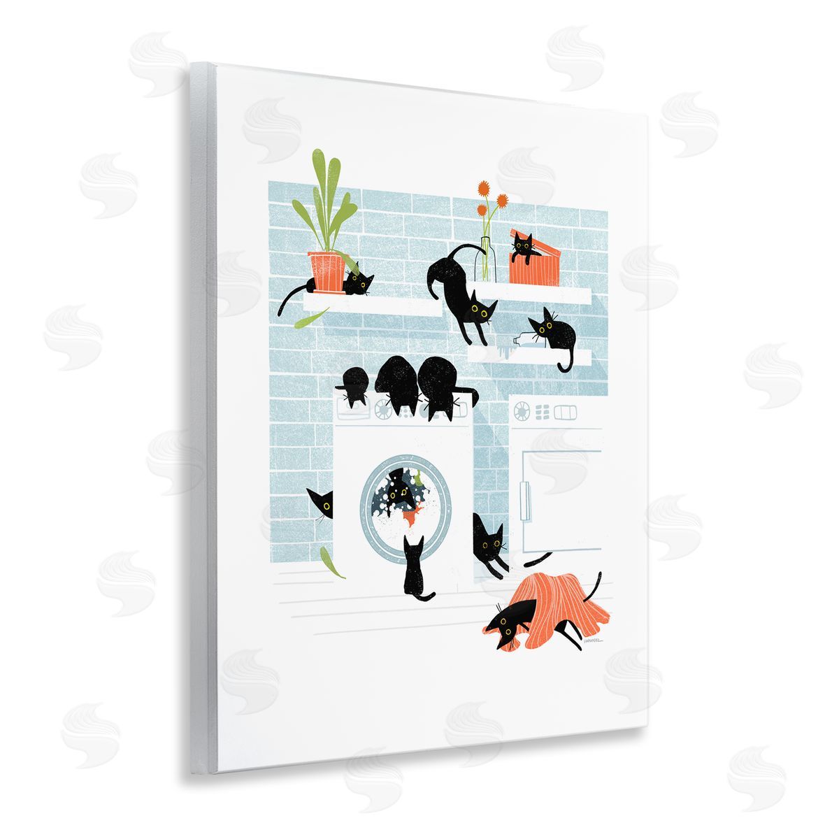 Leeza Hernandez Black Cats in Laundry Wooden Wall Plaque Art Print