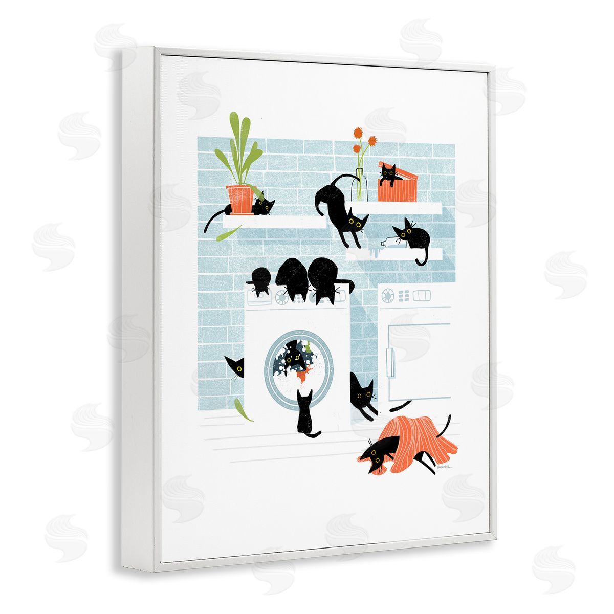 Leeza Hernandez Black Cats in Laundry White Framed Giclee Wall Art Print