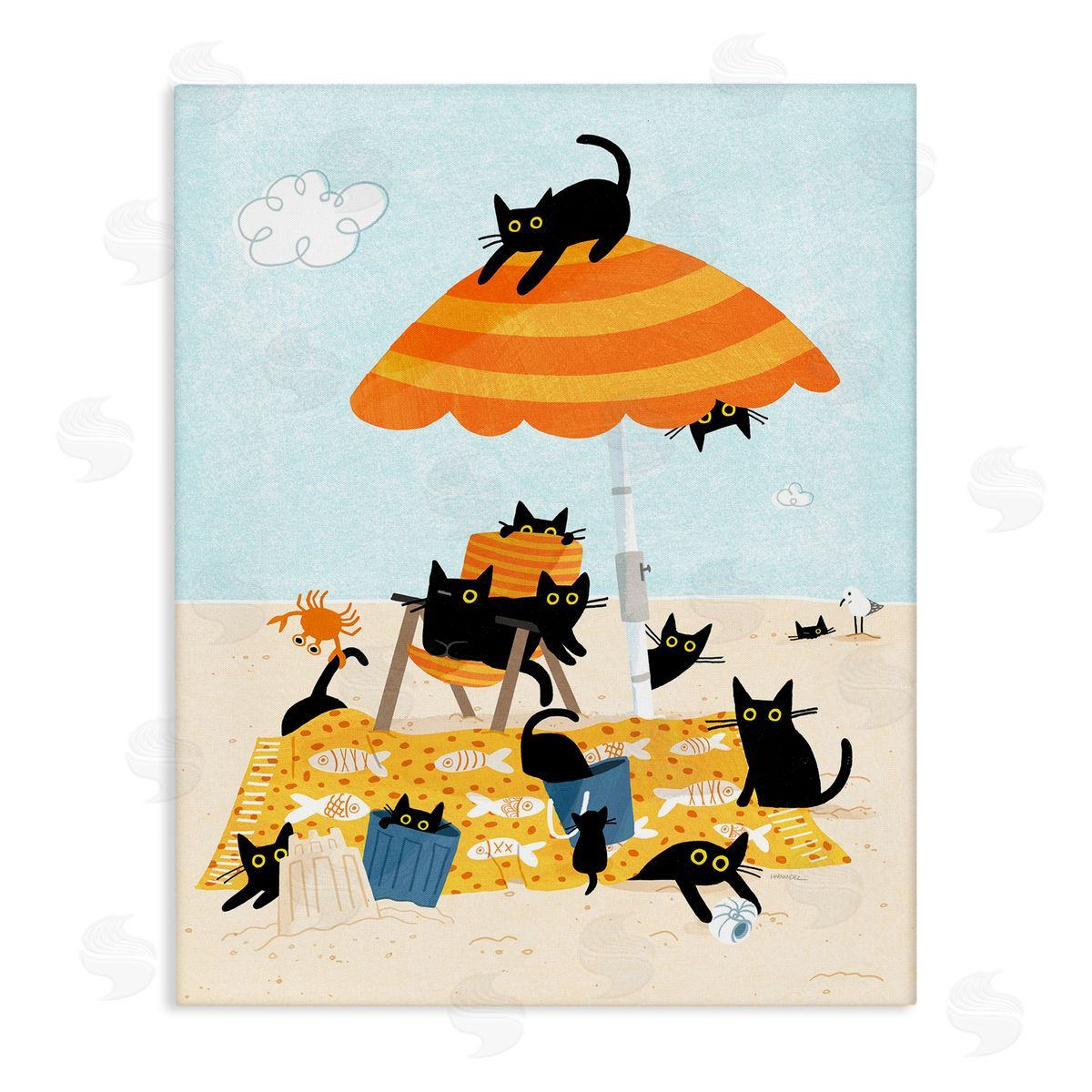 Leeza Hernandez Black Cat Beach Day Canvas Wall Art Print