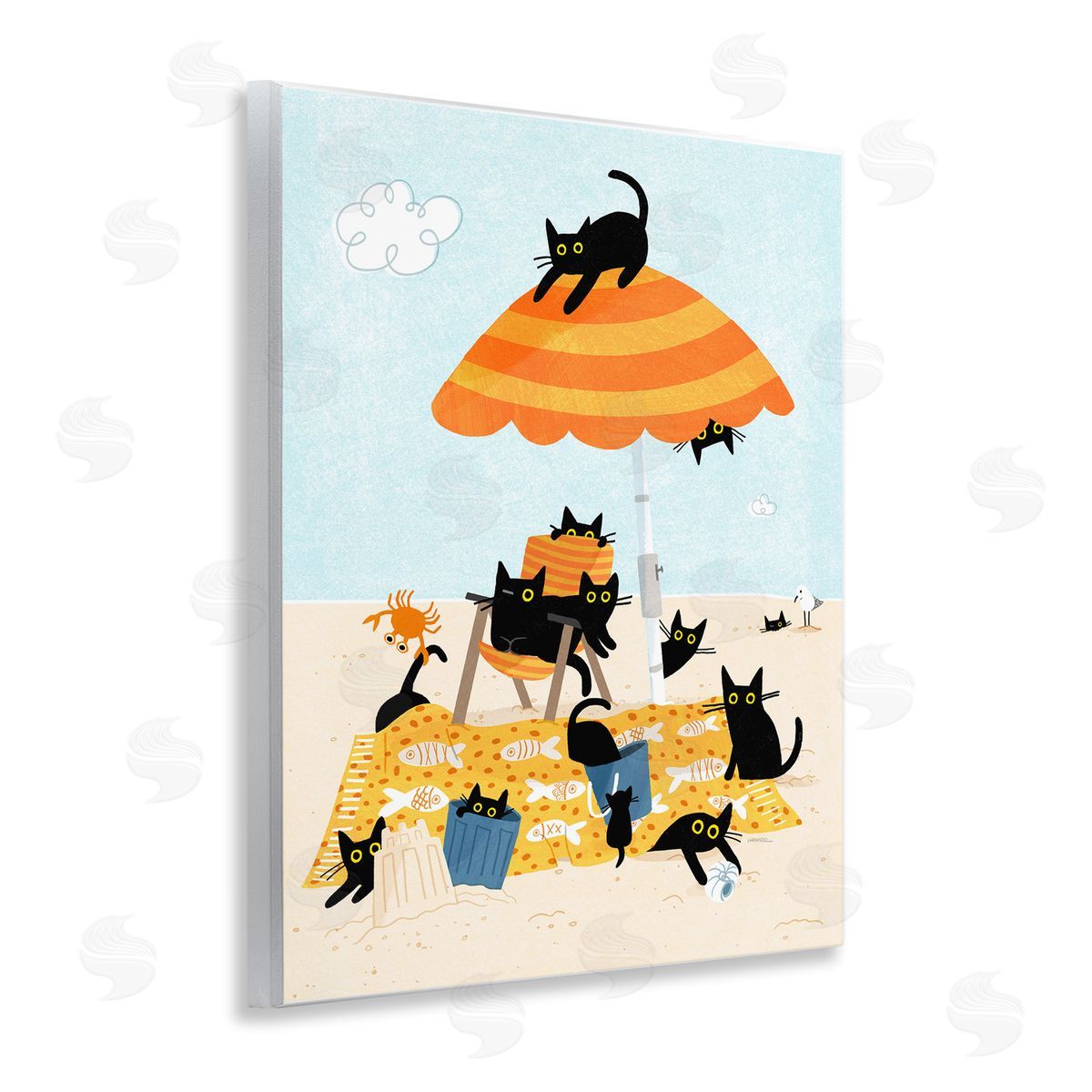 Leeza Hernandez Black Cat Beach Day Wooden Wall Plaque Art Print