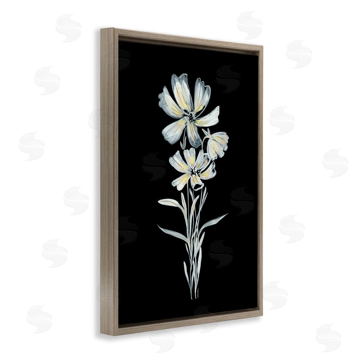 Leeza Hernandez Tall Floral Stems Brown Floating Frame Canvas Wall Art Print
