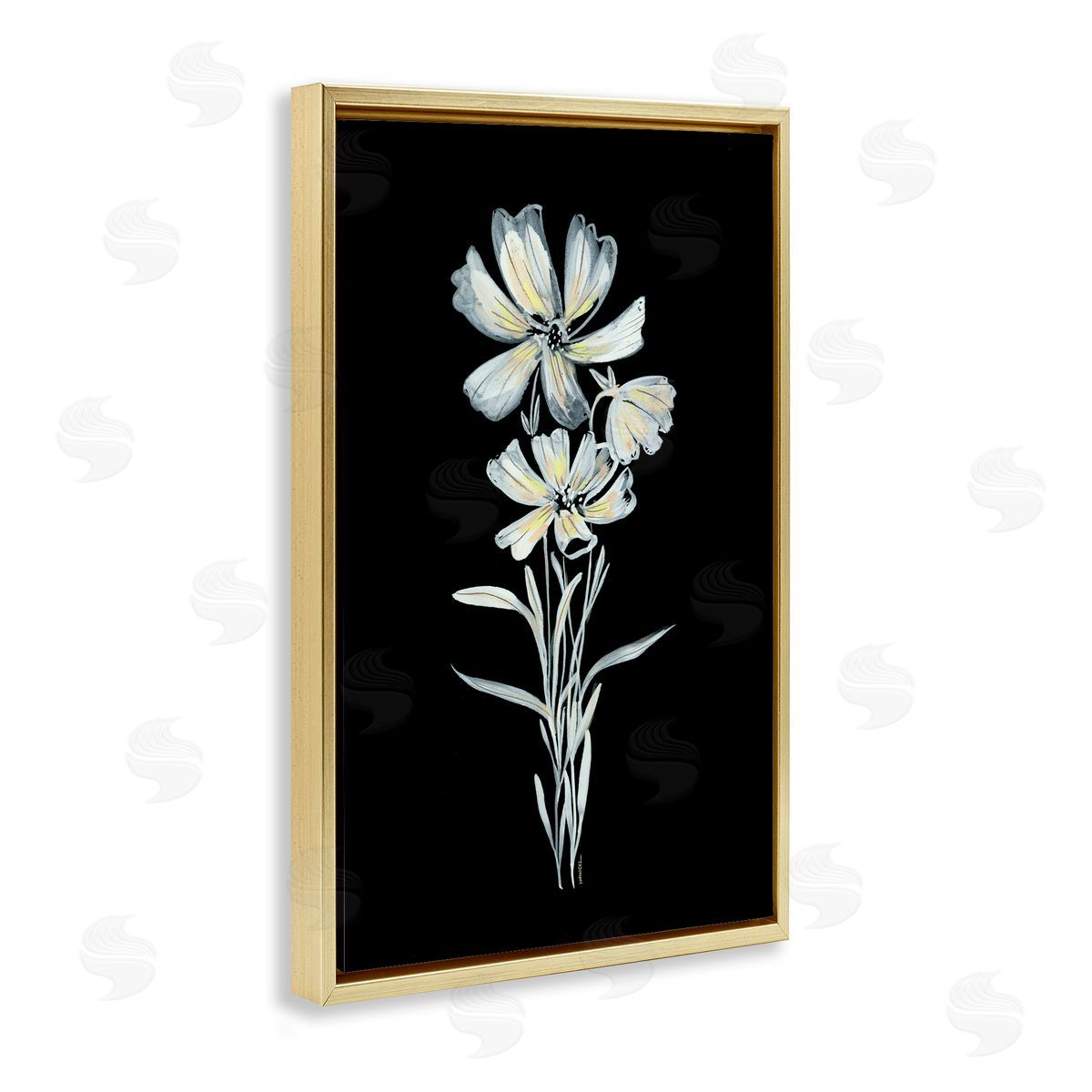 Leeza Hernandez Tall Floral Stems Gold Floating Frame Canvas Wall Art Print