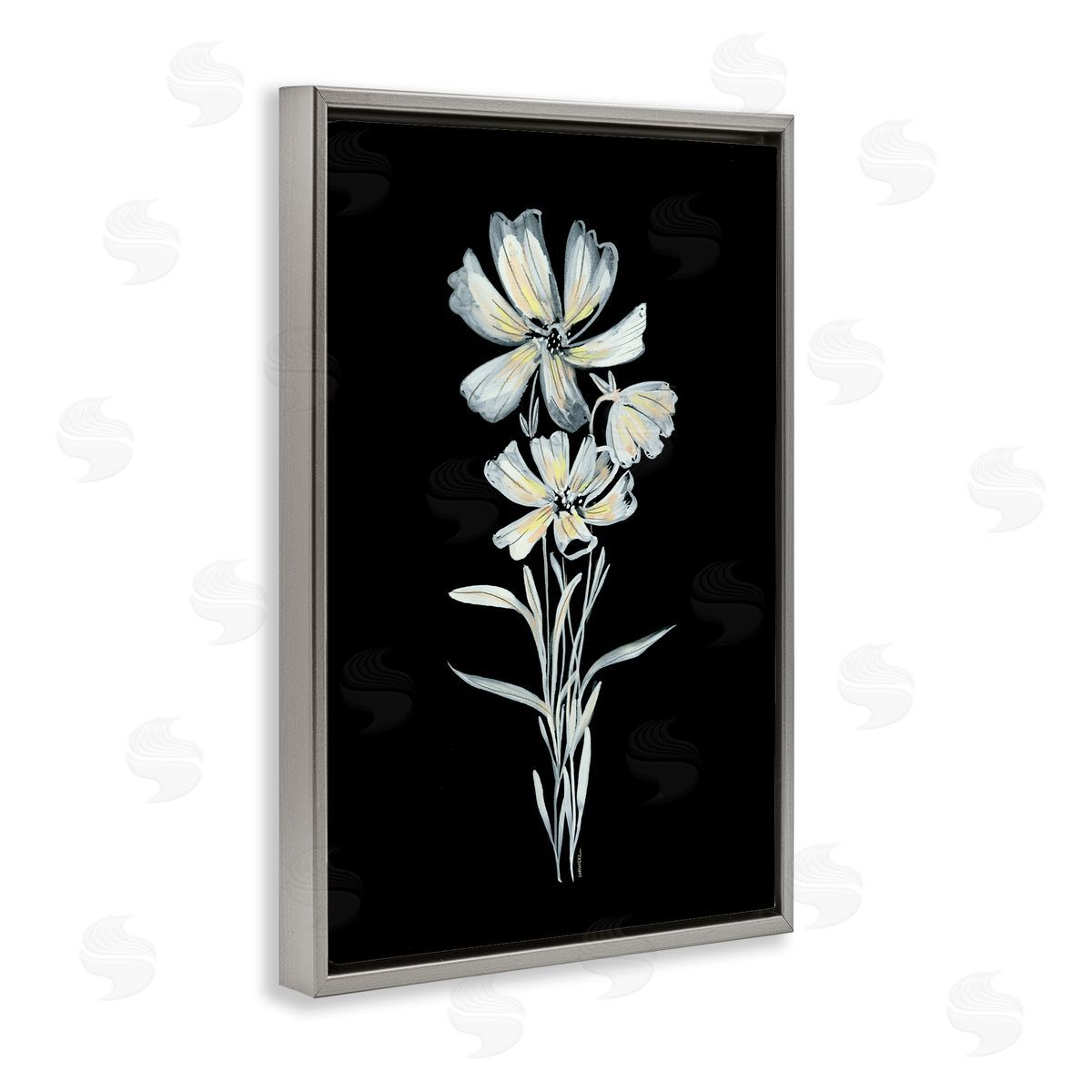 Leeza Hernandez Tall Floral Stems Gray Floating Frame Canvas Wall Art Print