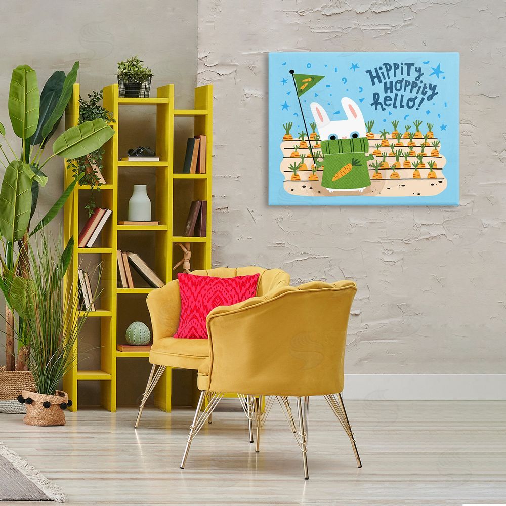 Leeza Hernandez Hippity Hoppity Hello Bunny Canvas Wall Art Print in Room