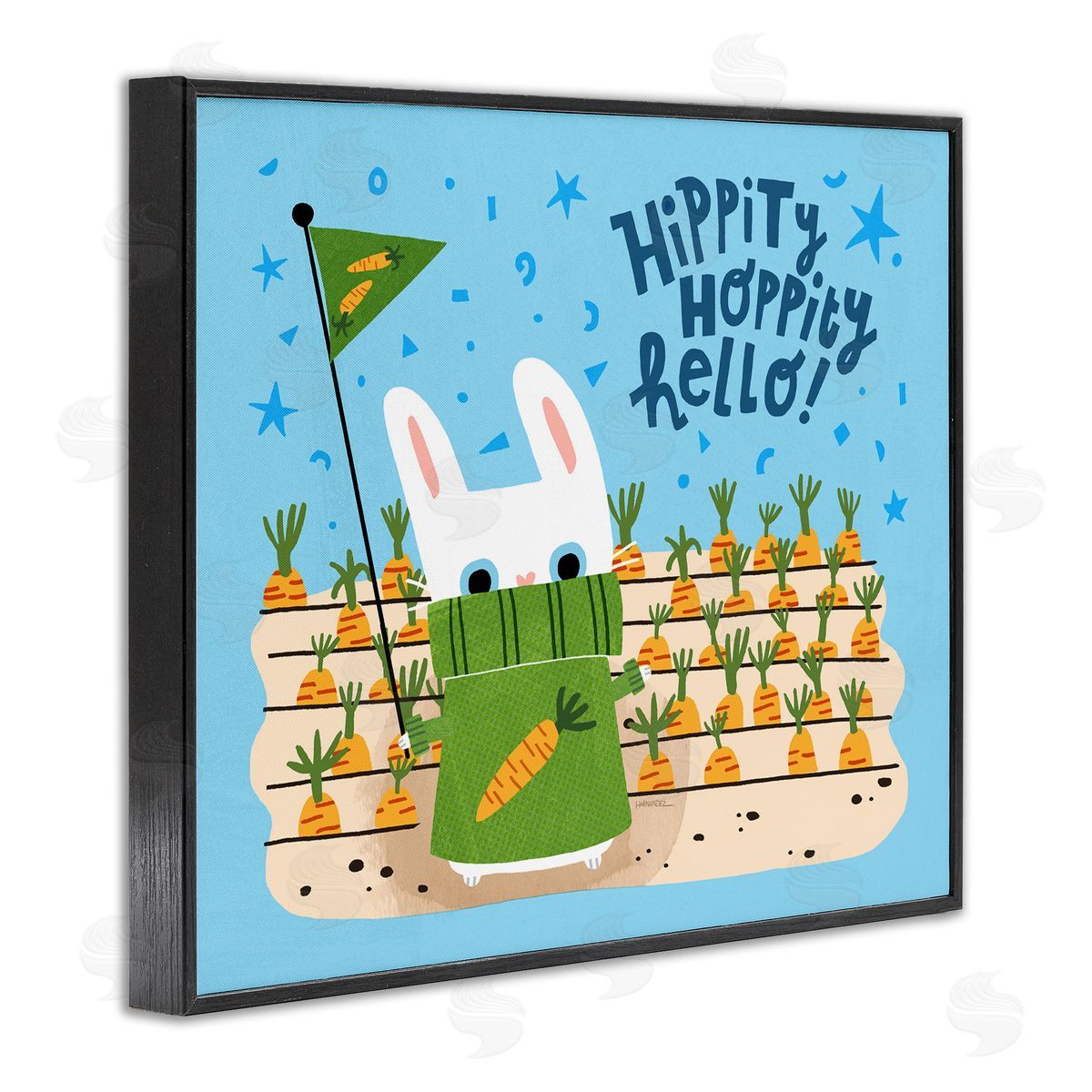 Leeza Hernandez Hippity Hoppity Hello Bunny Black Framed Giclee Wall Art Print