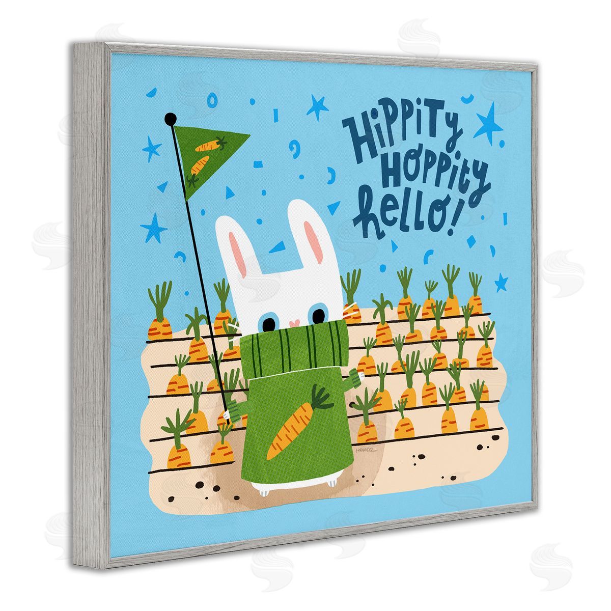 Leeza Hernandez Hippity Hoppity Hello Bunny Gray Framed Giclee Wall Art Print