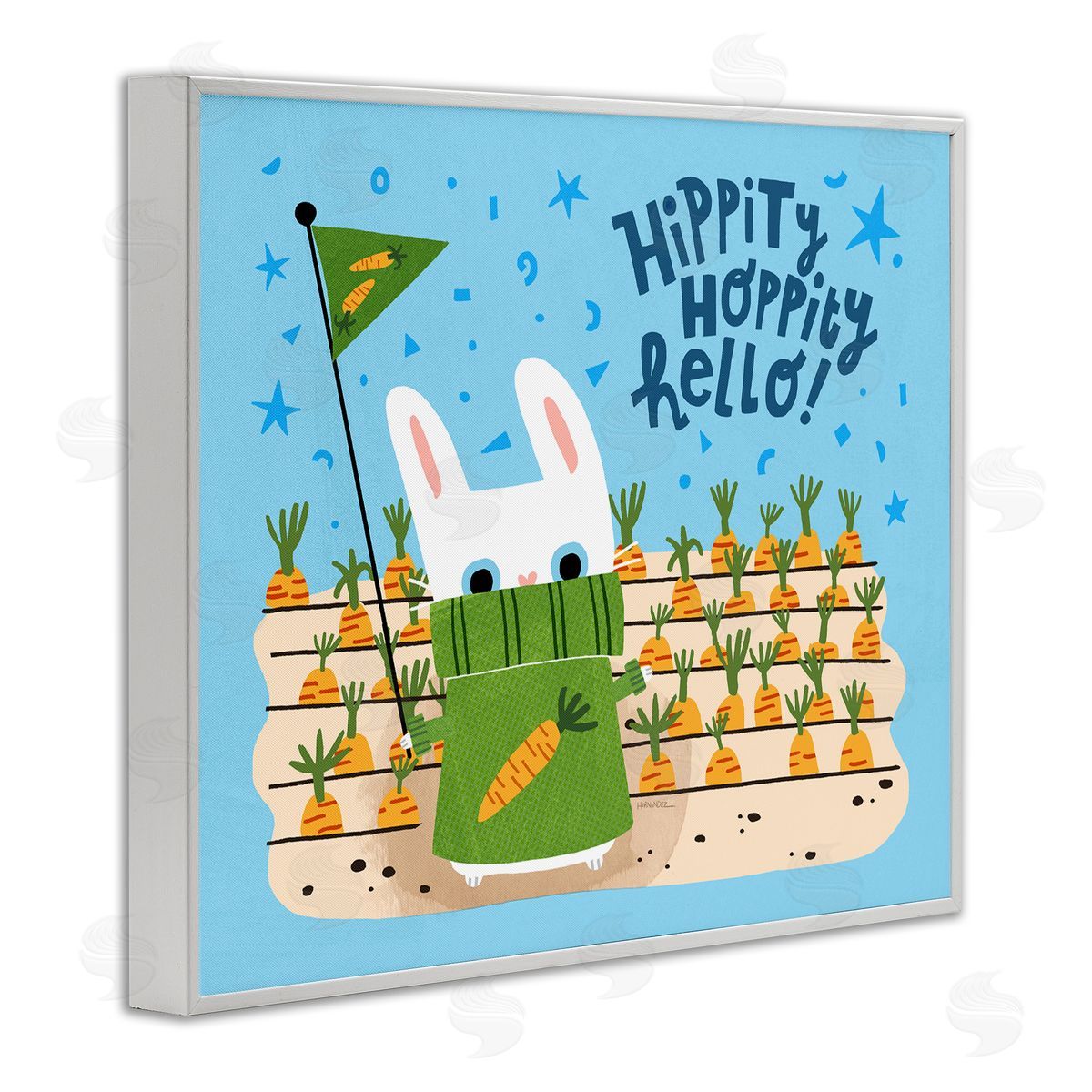Leeza Hernandez Hippity Hoppity Hello Bunny White Framed Giclee Wall Art Print
