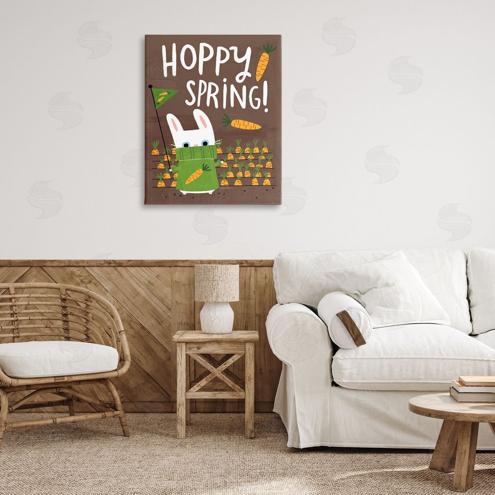 Leeza Hernandez Happy Spring Bunny & Carrots Canvas Wall Art Print in Room