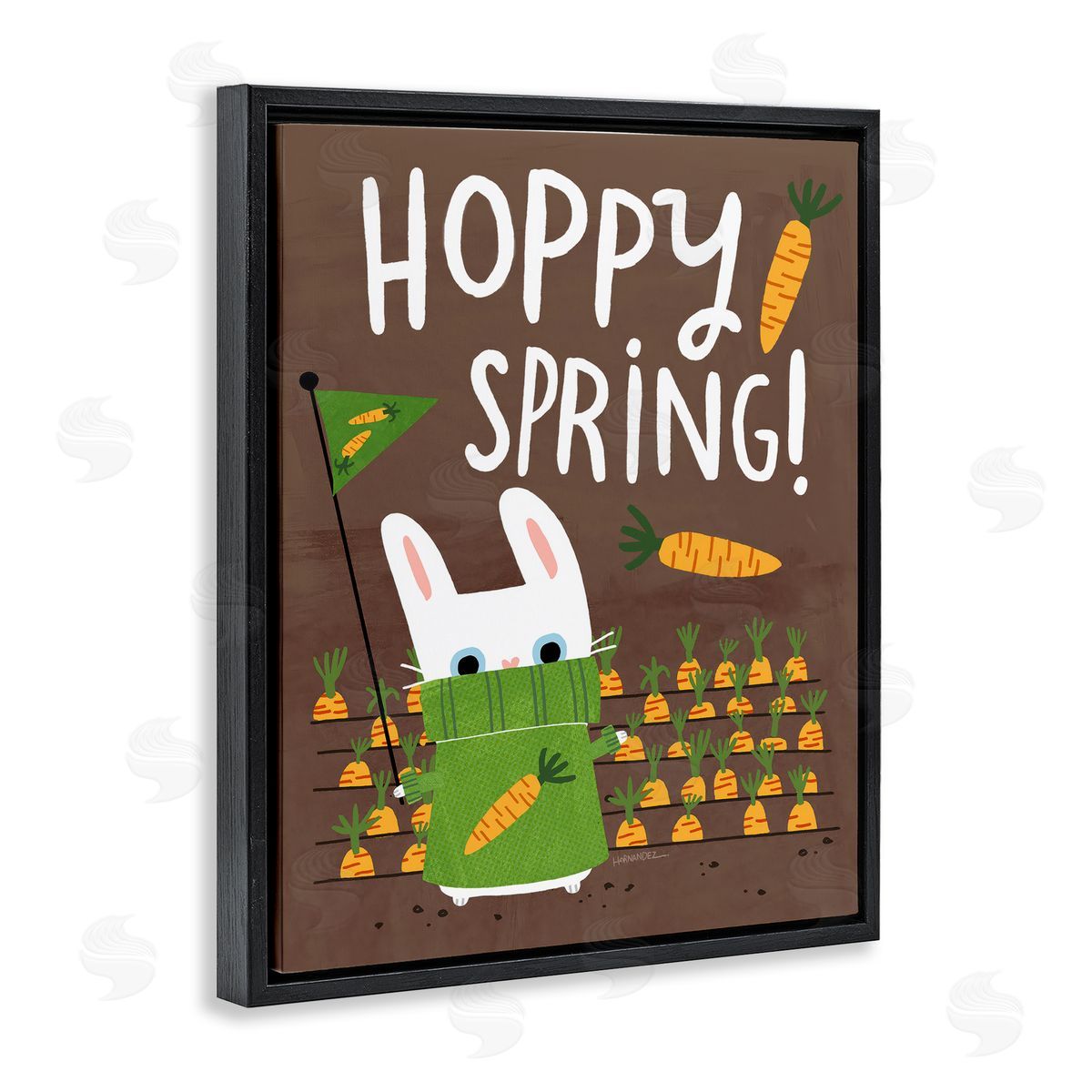 Leeza Hernandez Happy Spring Bunny & Carrots Black Floating Frame Canvas Wall Art Print