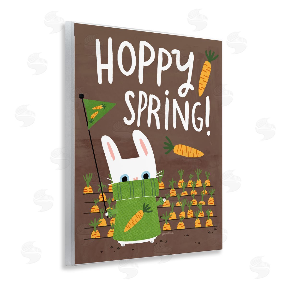 Leeza Hernandez Happy Spring Bunny & Carrots Wooden Wall Plaque Art Print