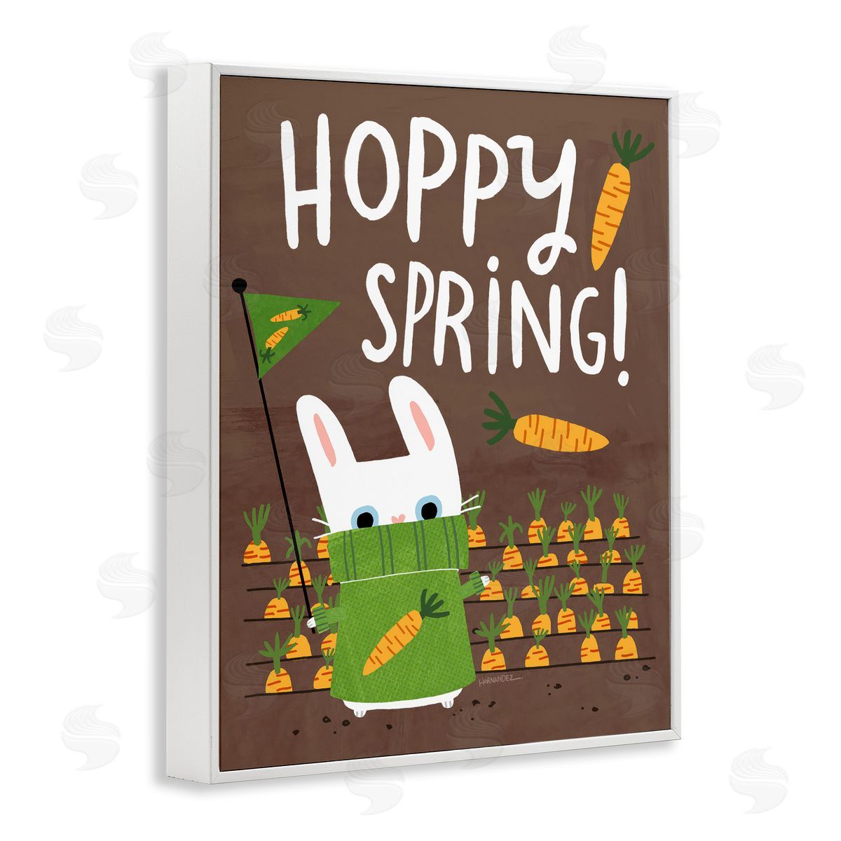 Leeza Hernandez Happy Spring Bunny & Carrots White Framed Giclee Wall Art Print