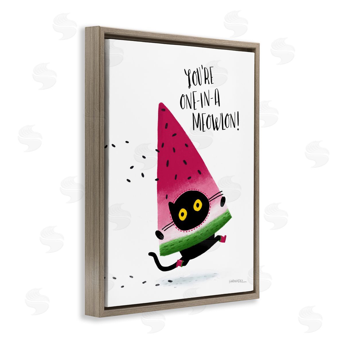 Leeza Hernandez One In A Meowlon Pun Brown Floating Frame Canvas Wall Art Print