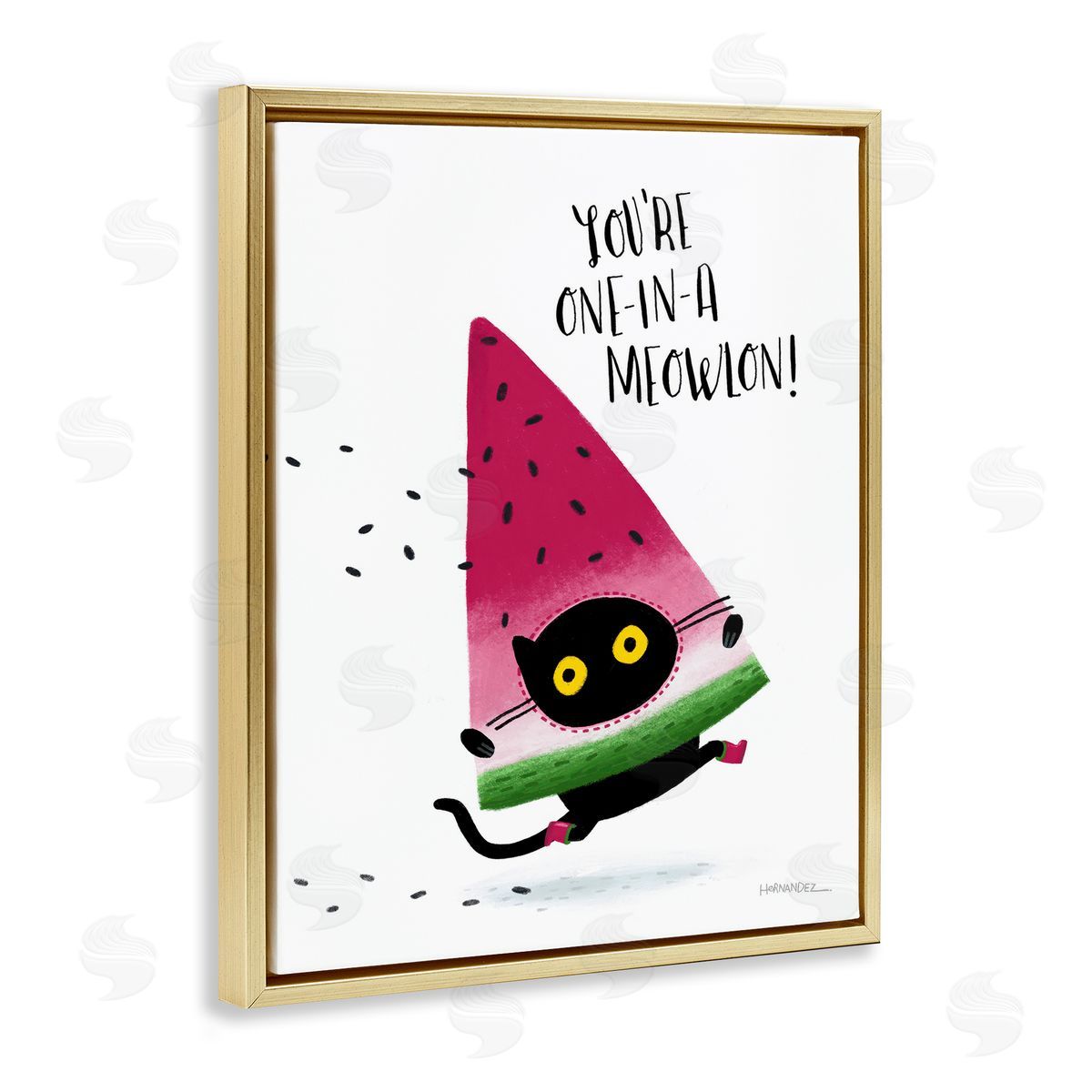 Leeza Hernandez One In A Meowlon Pun Gold Floating Frame Canvas Wall Art Print