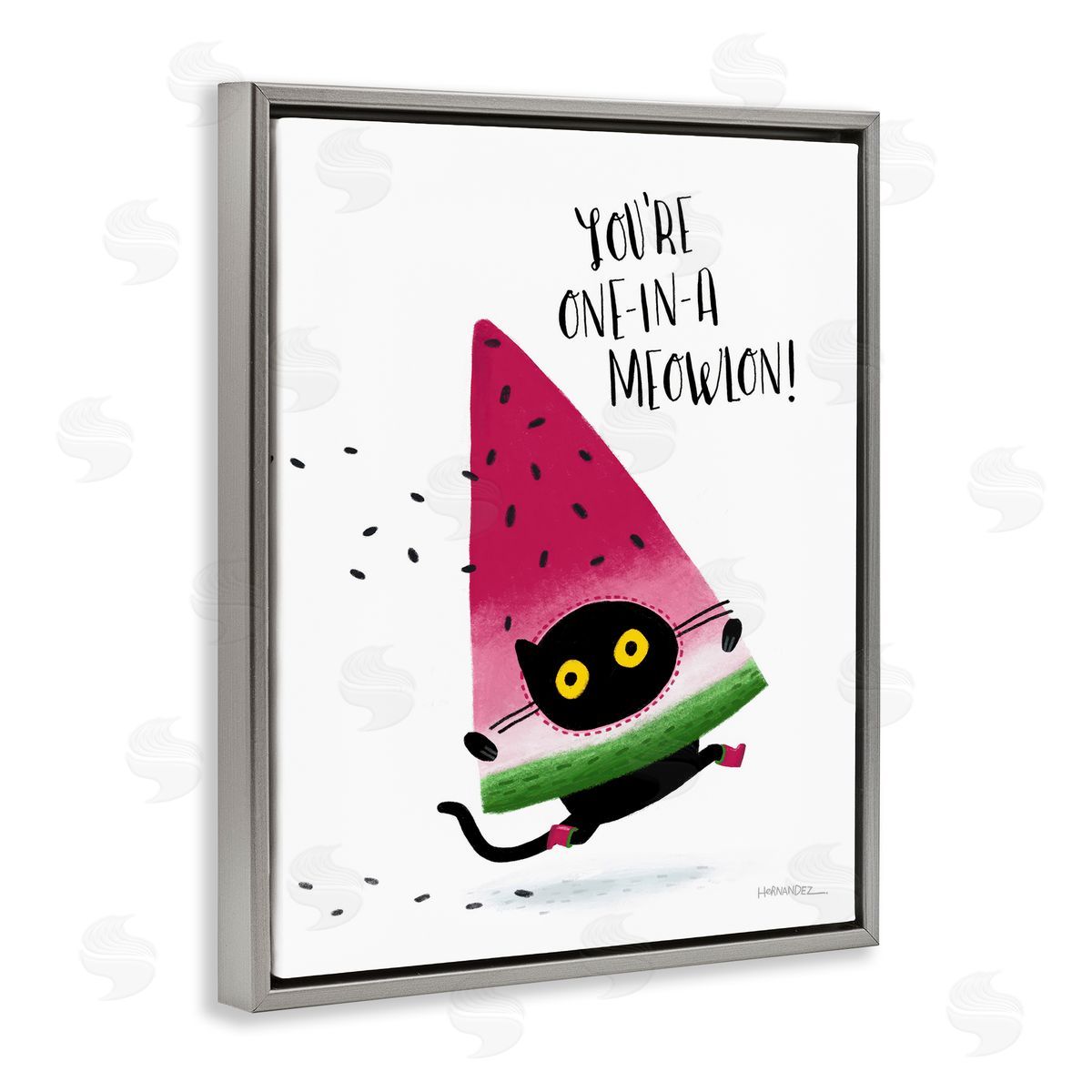 Leeza Hernandez One In A Meowlon Pun Gray Floating Frame Canvas Wall Art Print