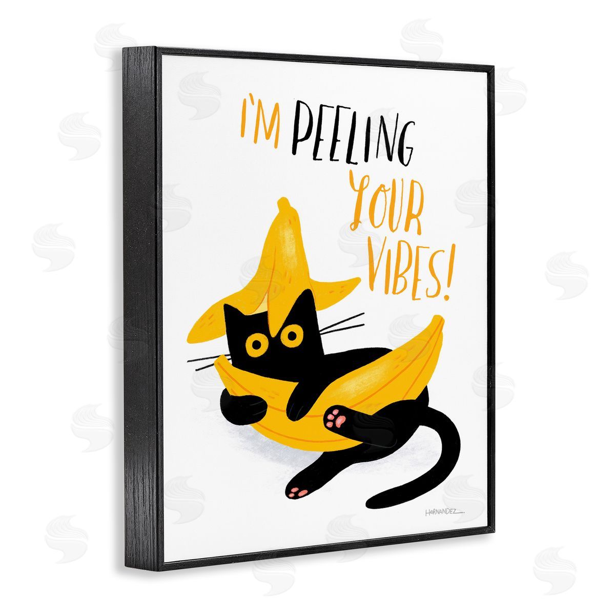 Leeza Hernandez Peeling Your Vibes Cat Black Framed Giclee Wall Art Print