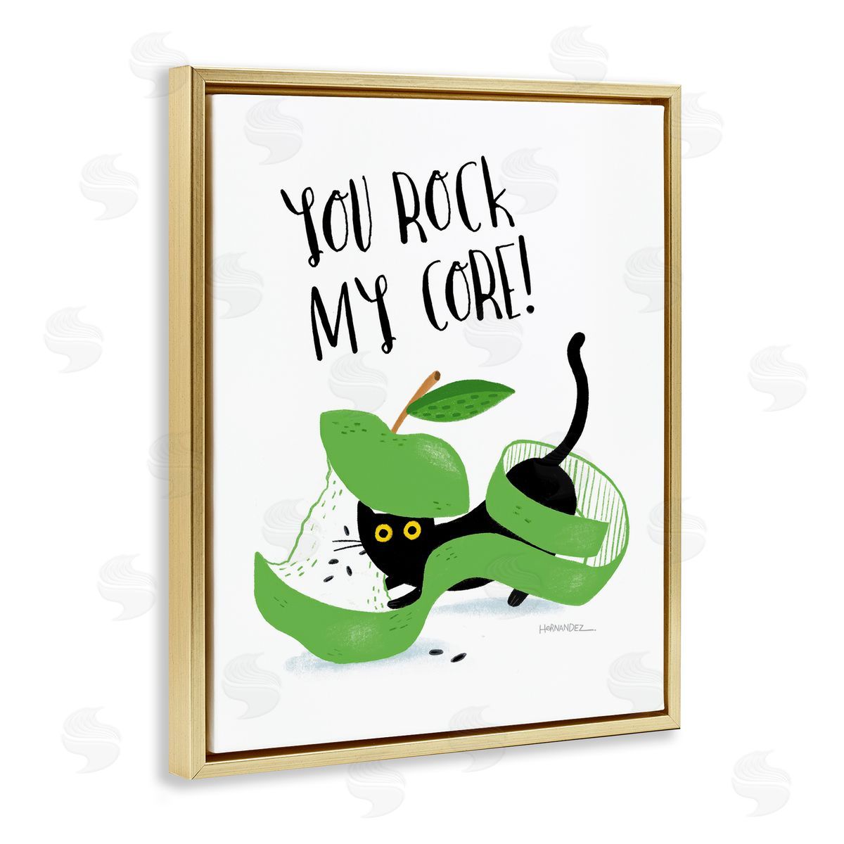 Leeza Hernandez Rock My Core Cat Gold Floating Frame Canvas Wall Art Print