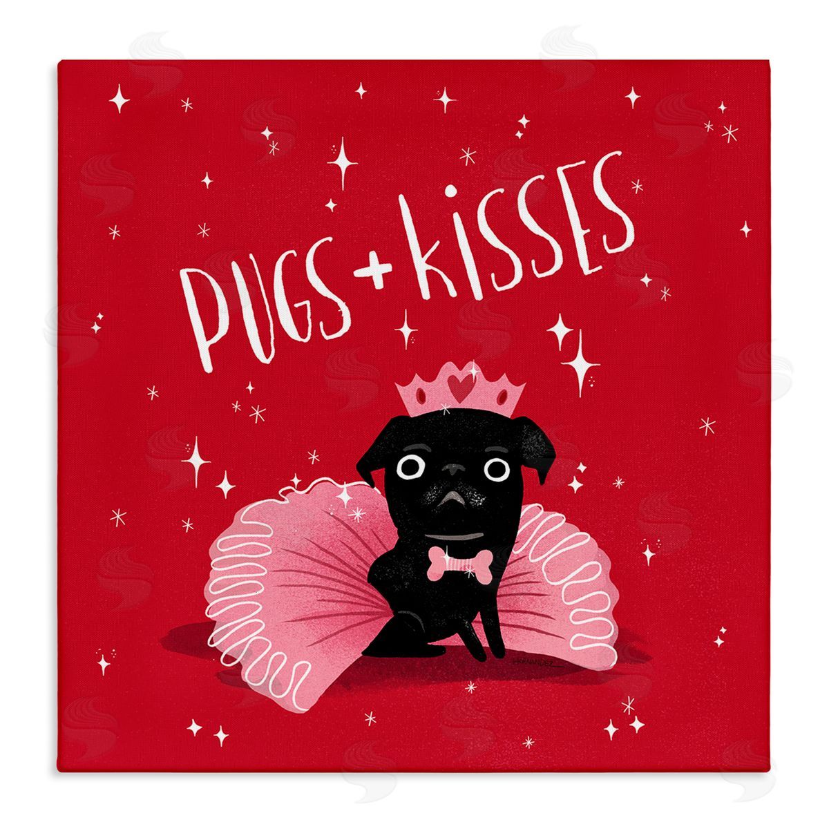 Leeza Hernandez Pugs & Kisses on Red Canvas Wall Art Print