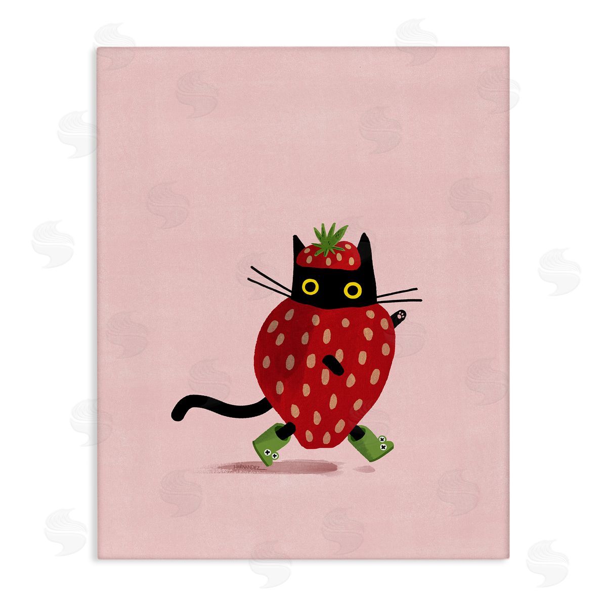 Leeza Hernandez Strawberry Cat on Pink Canvas Wall Art Print