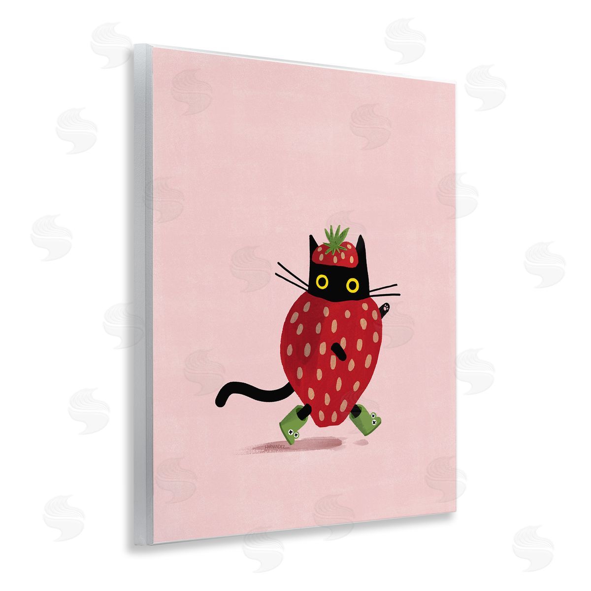 Leeza Hernandez Strawberry Cat on Pink Wooden Wall Plaque Art Print