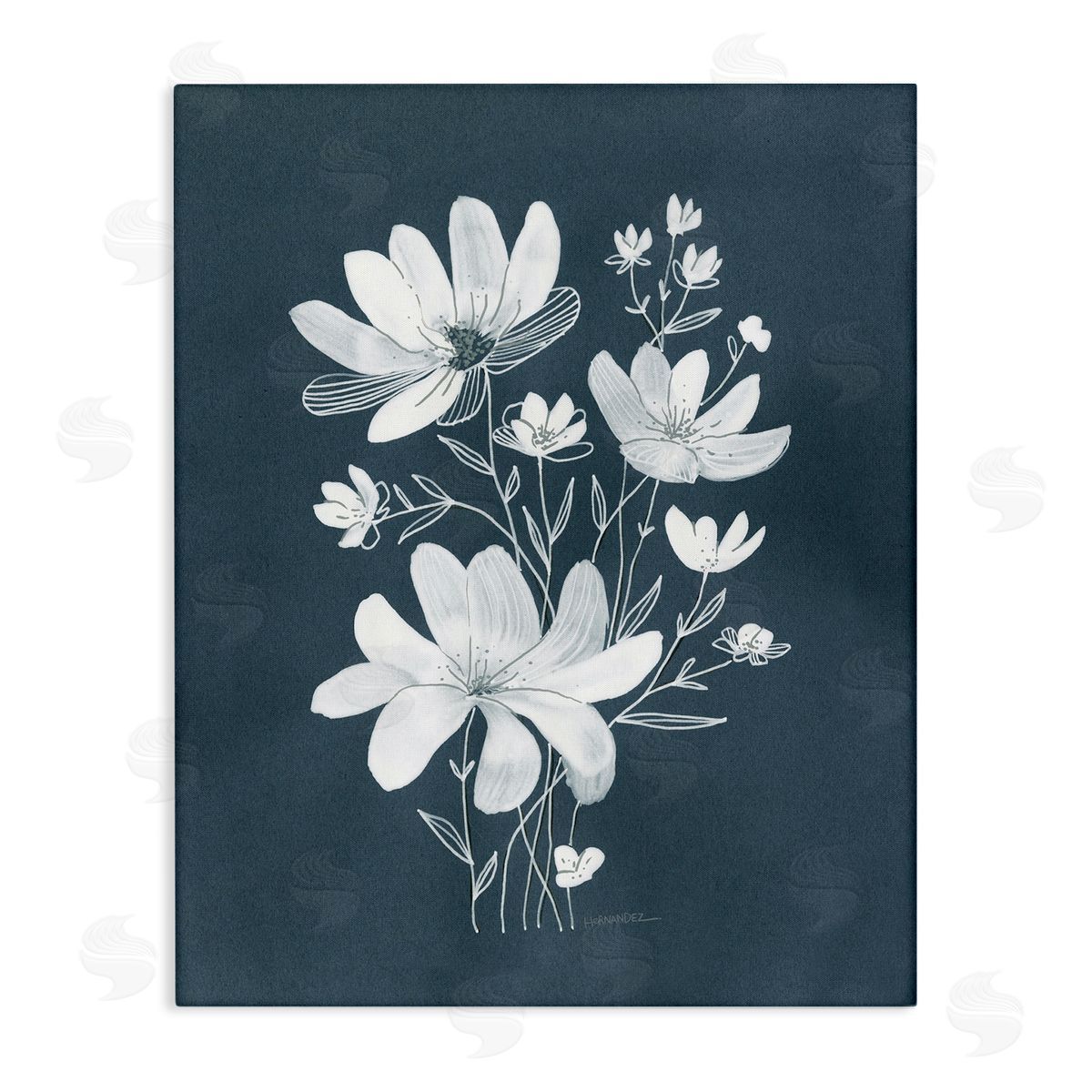 Leeza Hernandez White Floral with Outline Canvas Wall Art Print