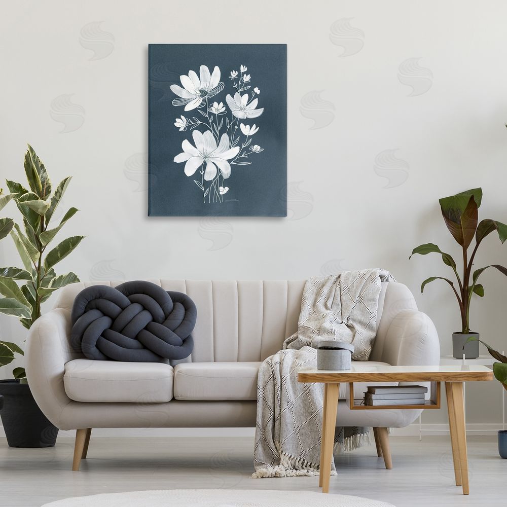 Leeza Hernandez White Floral with Outline Canvas Wall Art Print in Room