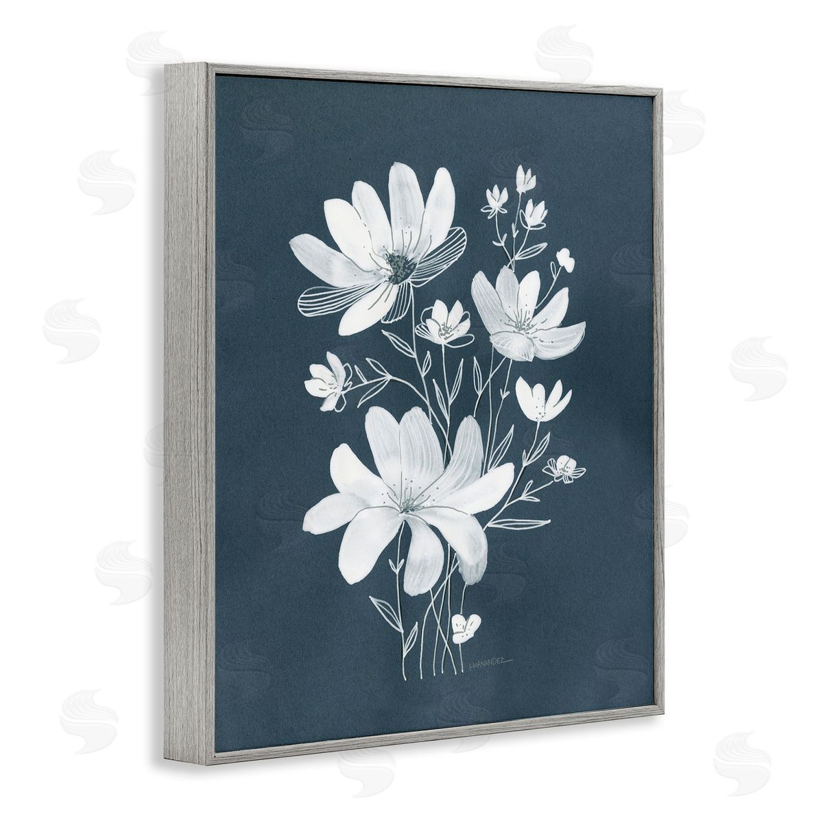 Leeza Hernandez White Floral with Outline Gray Framed Giclee Wall Art Print