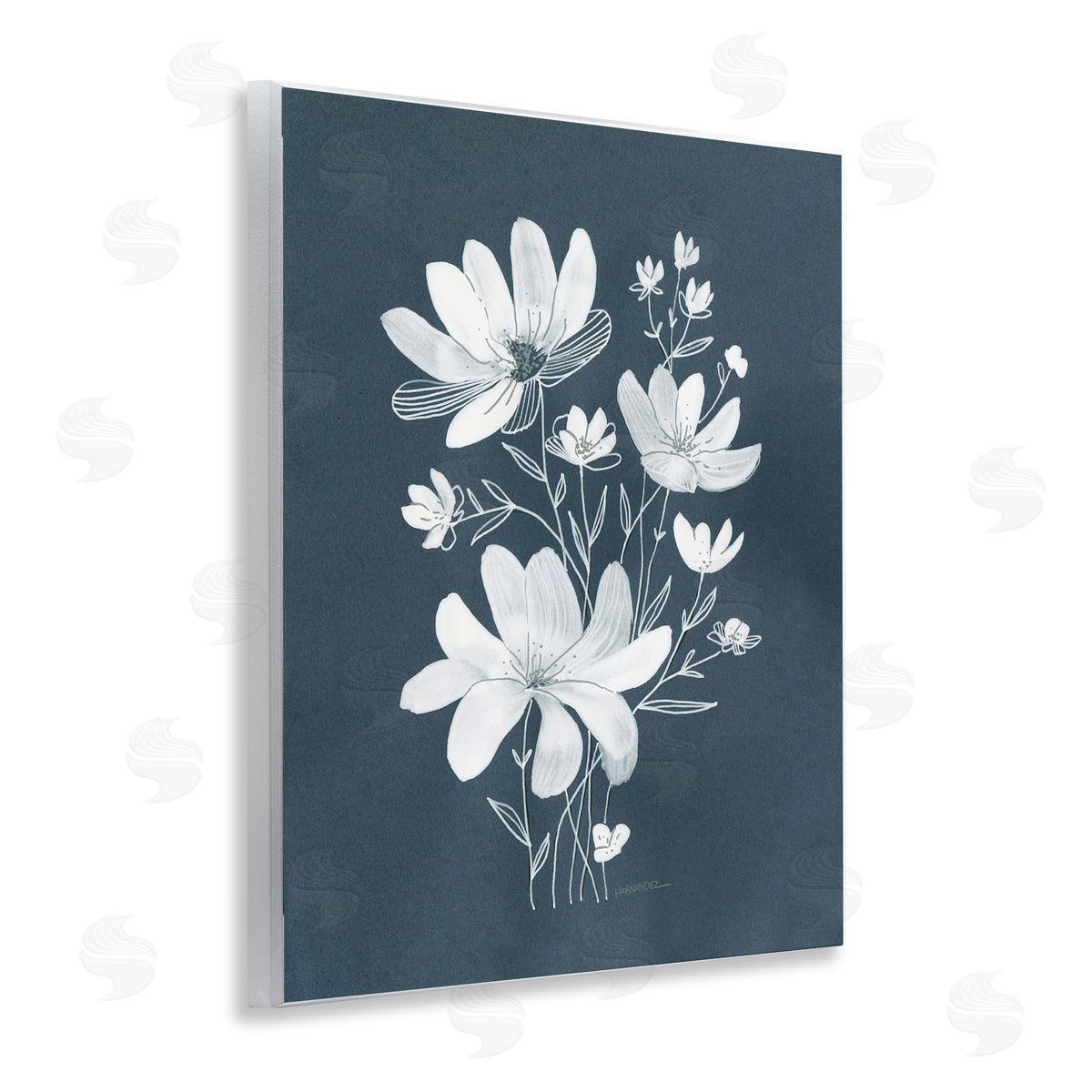 Leeza Hernandez White Floral with Outline Wooden Wall Plaque Art Print