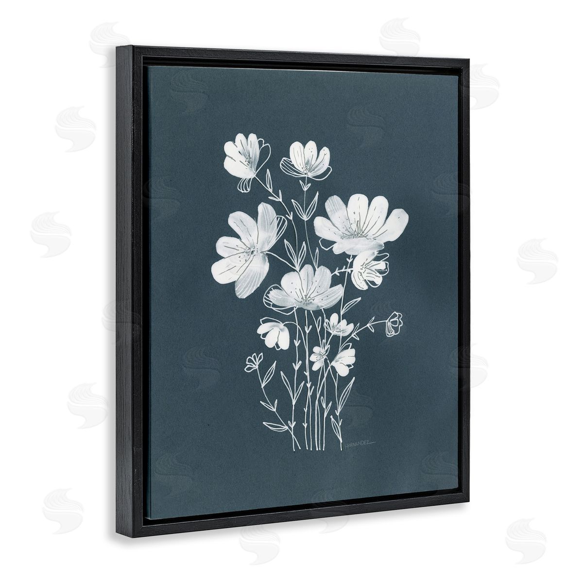 Leeza Hernandez White Simple Florals Black Floating Frame Canvas Wall Art Print