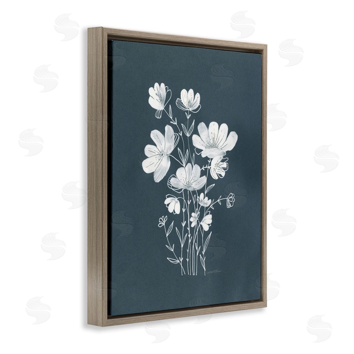 Leeza Hernandez White Simple Florals Brown Floating Frame Canvas Wall Art Print