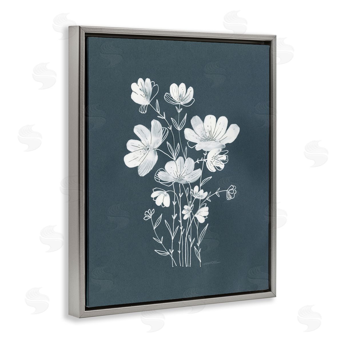 Leeza Hernandez White Simple Florals Gray Floating Frame Canvas Wall Art Print