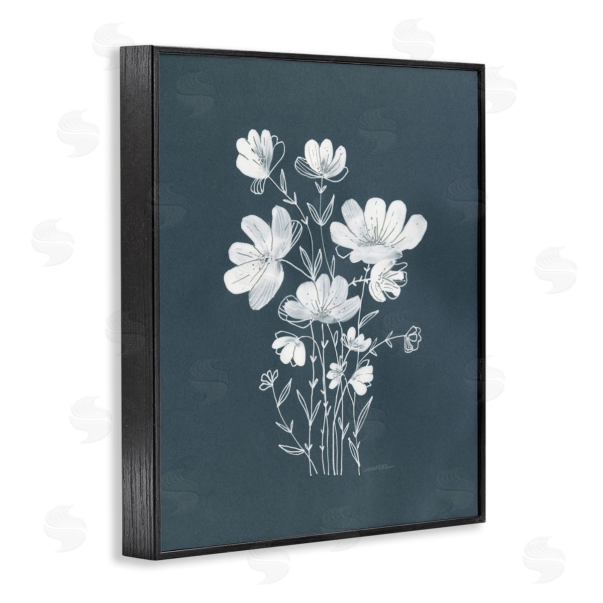 Leeza Hernandez White Simple Florals Black Framed Giclee Wall Art Print