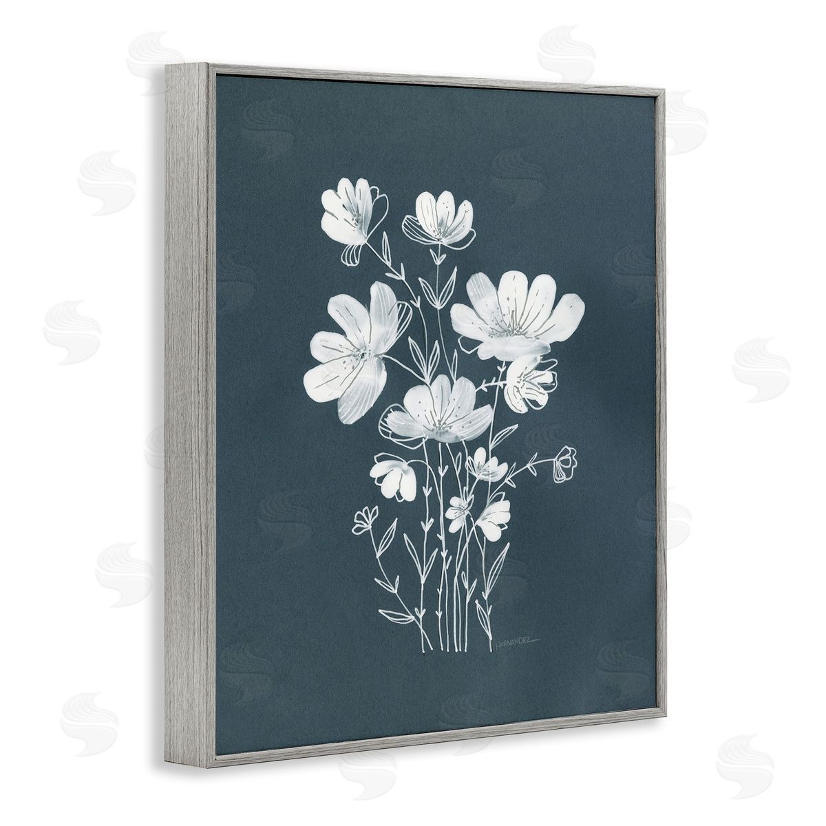 Leeza Hernandez White Simple Florals Gray Framed Giclee Wall Art Print
