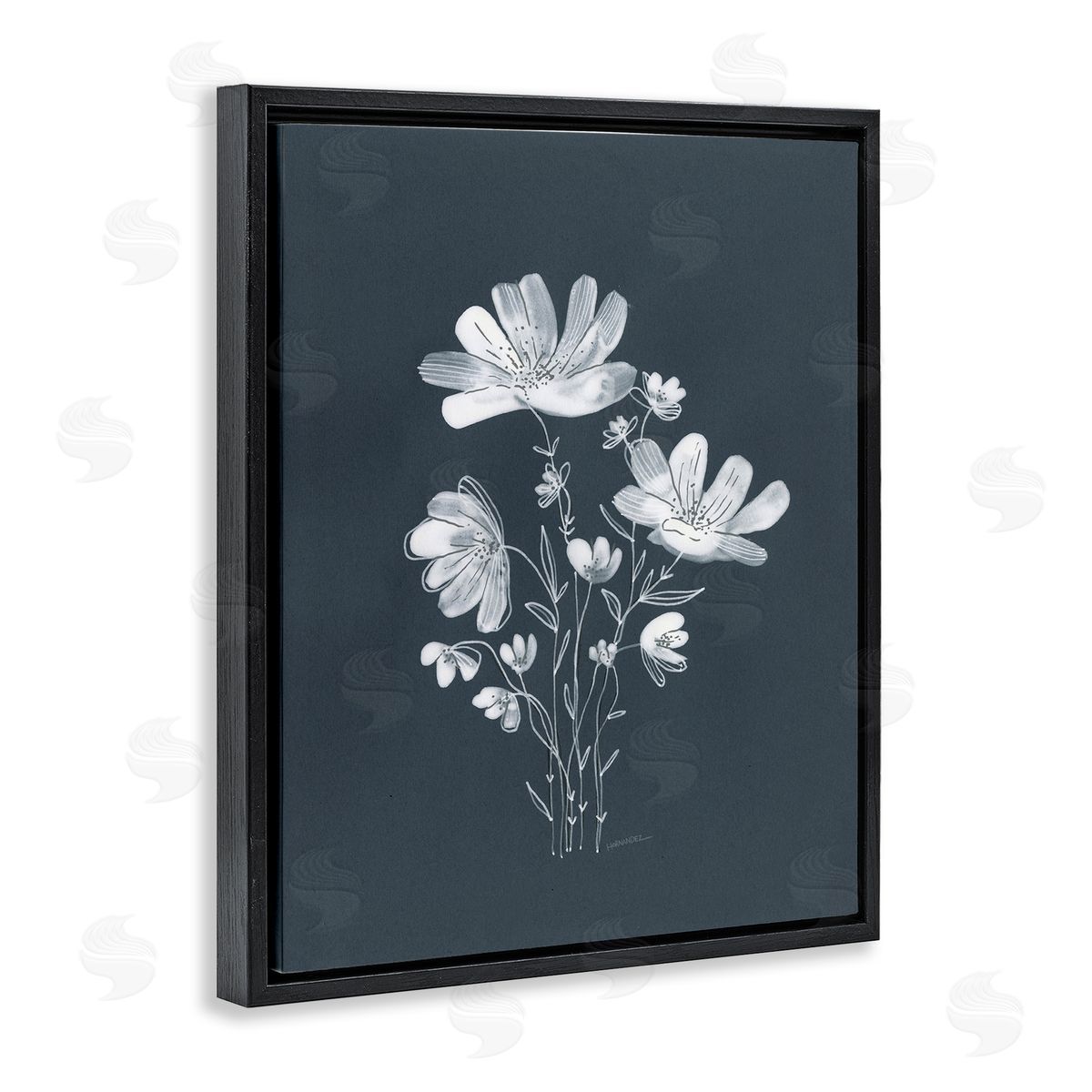 Leeza Hernandez Simple Daisy Florals Black Floating Frame Canvas Wall Art Print