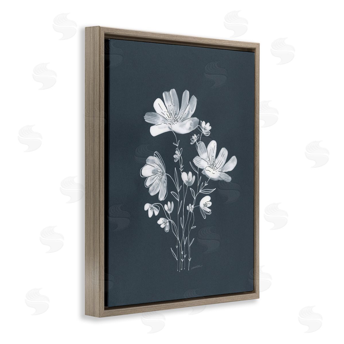 Leeza Hernandez Simple Daisy Florals Brown Floating Frame Canvas Wall Art Print