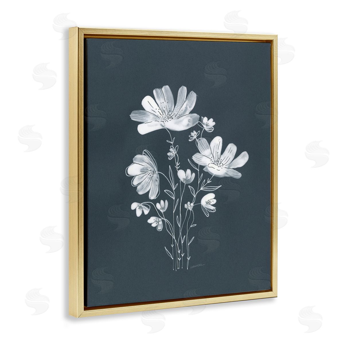 Leeza Hernandez Simple Daisy Florals Gold Floating Frame Canvas Wall Art Print
