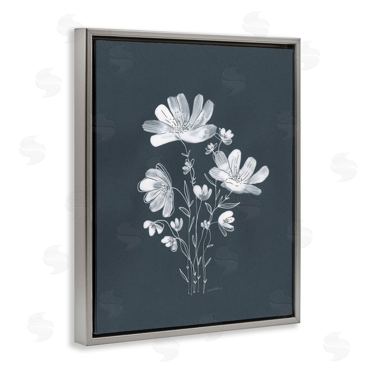 Leeza Hernandez Simple Daisy Florals Gray Floating Frame Canvas Wall Art Print