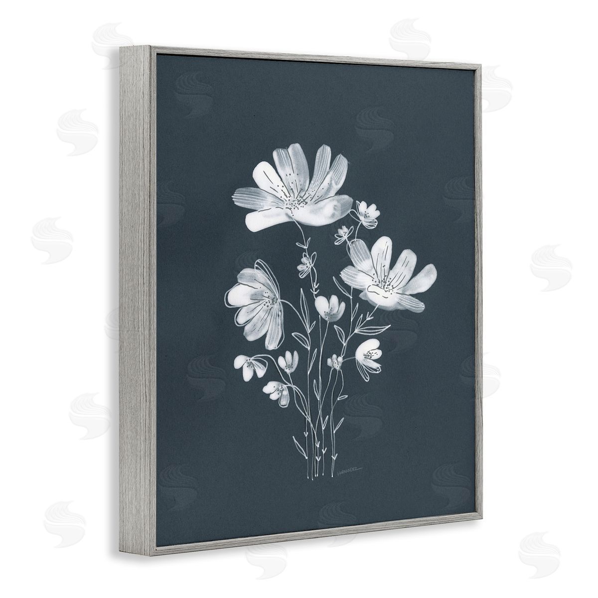 Leeza Hernandez Simple Daisy Florals Gray Framed Giclee Wall Art Print