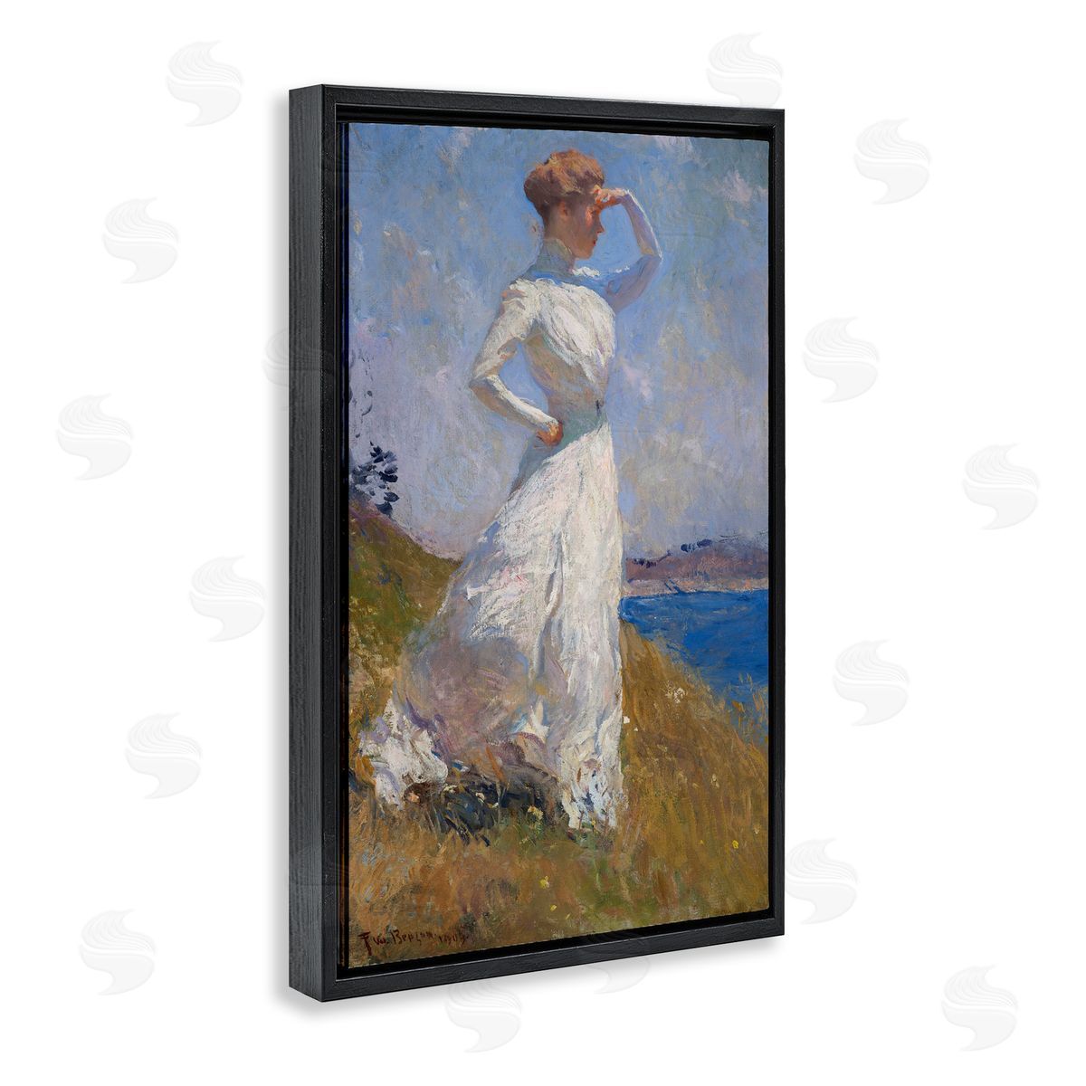 one1000paintings Classical Woman in Sunlight Black Floating Frame Canvas Wall Art Print